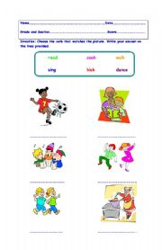 English Worksheet: Verbs/ Action Words Grades One to Two