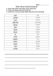 English worksheet: Simple past tense verb matching game WITH ANSWERS