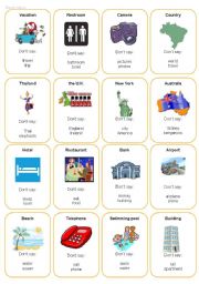 English Worksheet: Taboo Cards -Travel / Tourism 