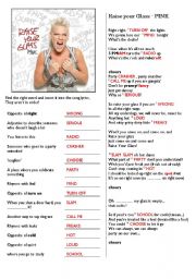 English Worksheet: Raise your Glass by Pink