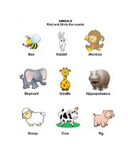 English Worksheet: practicing vowels