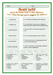 > Phrasal Verbs Practice 10! > --*-- Definitions + Exercise --*-- BW Included --*-- Fully Editable With Key!