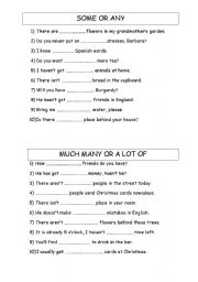 English Worksheet: General exercises about some, any, much, many, a lot of