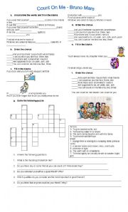 English Worksheet: COUNT ON ME (Bruno Mars)