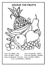 English Worksheet: COLOUR THE FRUITS