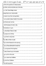 English Worksheet: Simple Present - Write the Questions - With Answer Key