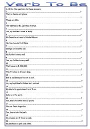 English Worksheet: Verb to Be - Make the questions - with Answer Key