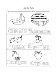 English Worksheet: Color the Fruits