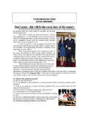 English Worksheet: Conversation Class Royal Wedding