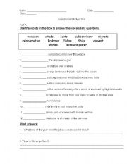 English worksheet: India - fifth grade test