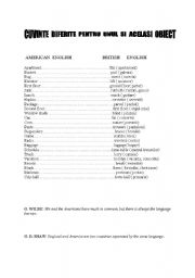 English Worksheet: AMERICAN BRITISH DIFFERENCES