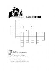 English worksheet: restaurant crossword