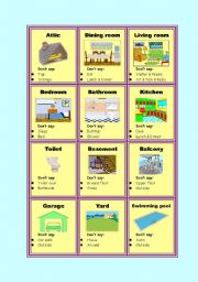 English Worksheet: Taboo cards - Places at home