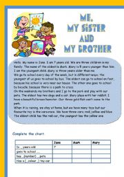 English Worksheet: Me,my sister and my brother