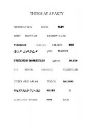 English Worksheet: Things at a Party