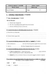 English Worksheet: mid-term test 3 for 3rd year tunisian students
