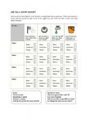 English Worksheet: questionnaire about water waste