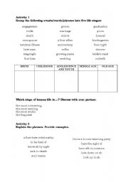 English Worksheet: Life stages - speaking