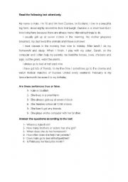 English Worksheet: reading comprehension about a girls life