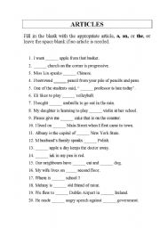 English Worksheet: articles