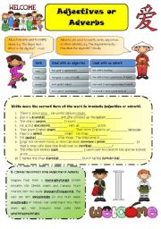 English Worksheet: Adjectives or Adverbs (B&W + key included)