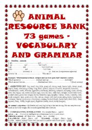 English Worksheet: ANIMAL RESOURCE BANK - 73 games, ideas, grammar, links, vocabulary lists for EFL, + Boardgame, Poster - 21_PAGES