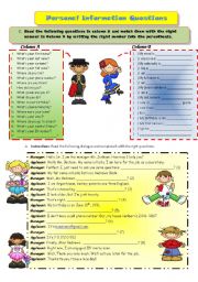 English Worksheet: Personal Information questions + (B&W)