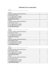 English Worksheet: Essay scoring rubric