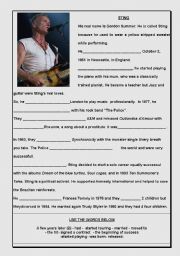 English Worksheet: STING BIOGRAPHY