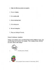 English worksheet: Present continuous interrogative and negative exercises