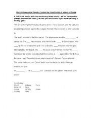 English Worksheet: Hockey Exercise- Using third person present tense
