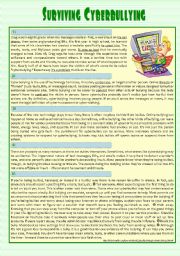 English Worksheet: reading - Surviving Cyberbullying  (a true story & tips) + Comprehension + Essay + KEY