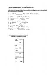 English Worksheet: Subject pronouns  and possessive adjectives