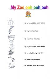 English worksheet: my zoo ooh ooh ooh : a basis for several exercises of vocabulary and others