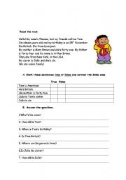 English Worksheet: reading comprehension