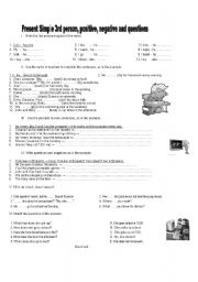 English Worksheet: Present Simple: positive, negative and questions for 3rd person