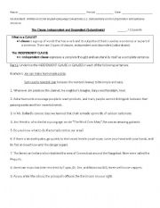 Independent & Dependent Clauses Worksheet