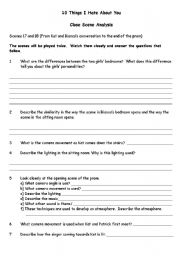 English Worksheet: 10 things I hate about you close scene analysis