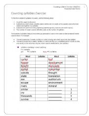 English worksheet: Counting Syllables Exercise