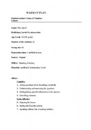 English Worksheet: WARM-UP PLAN