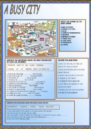 English Worksheet: A BUSY CITY