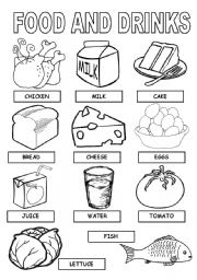 English Worksheet: food and drinks