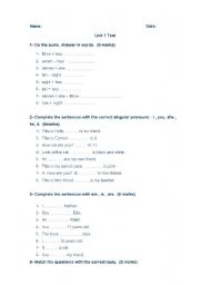 English Worksheet: test 6 grado