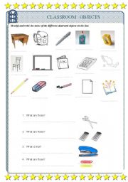 English worksheet: classroom objects