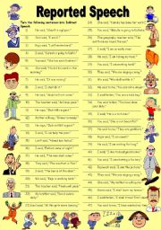 English Worksheet: EXERCISES ON REPORTED SPEECH (Editable with Key)