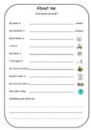 English Worksheet: About me