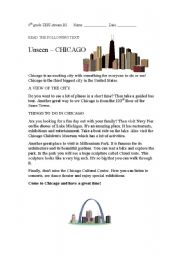 English Worksheet: reading passage on Chicago,USA