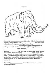 English Worksheet: the Mammoth and the Saber toothed cat