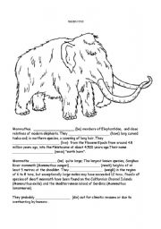 English worksheet: the Mammoth and the Saber toothed cat