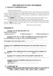 English Worksheet: End term test n3 for 7th formers